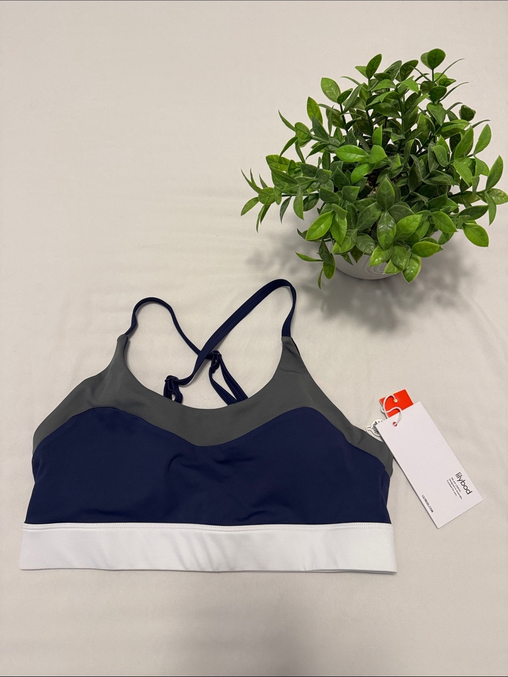 Lily of Natori Navy, Gray & White Strappy Sports Bra
